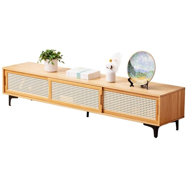 Eleganter Tv-Schrank Mit Stilvollen Rattanelementen Und Großzügigem Stauraum