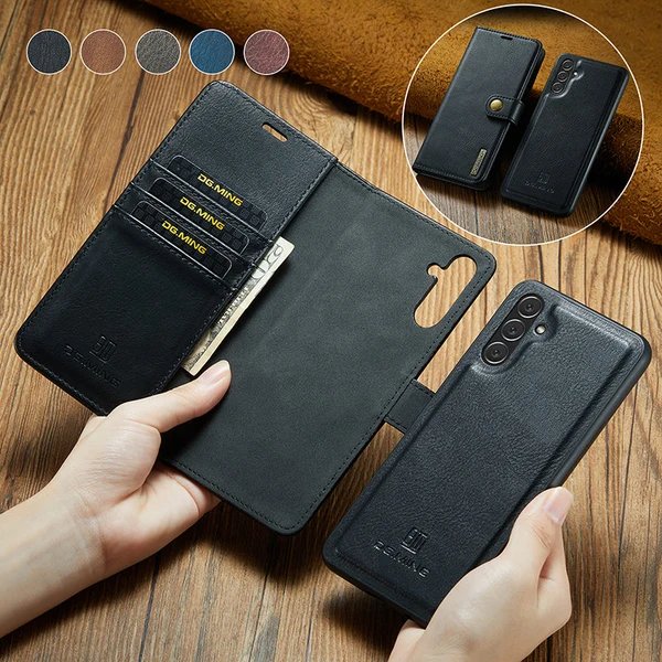 2-in-1-Klapphülle aus Leder mit Abnehmbarem Deckel für Samsung Galaxy