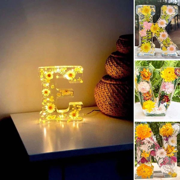 Harz-Blumen-Nachtlicht | LED-Deko-Lampe in Buchstabenform