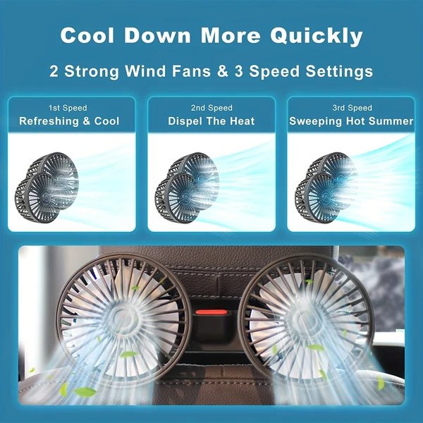 1 Pc Auto-Lüfter, Auto Kleiner Klimaanlage, Doppelseitiger Hecklüfter, Starker Wind, 360 Grad Drehung, Großes Luftvolumen, Subwoofer-Betrieb, Basis-Festklemm-Montagemethode, Geeignet für Auto Zuhause Hover Image
