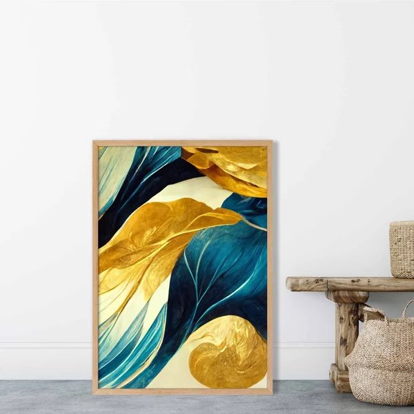 Abstrakter Kunstdruck in Gelb, Beige und Blau Nr. 2 Hover Image