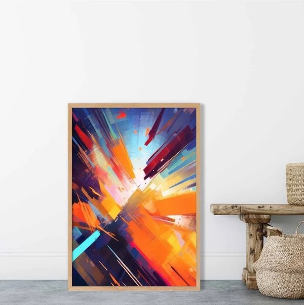 Abstrakte Formen Kunstdruck Blau Orange und Rot Nr. 3 Hover Image