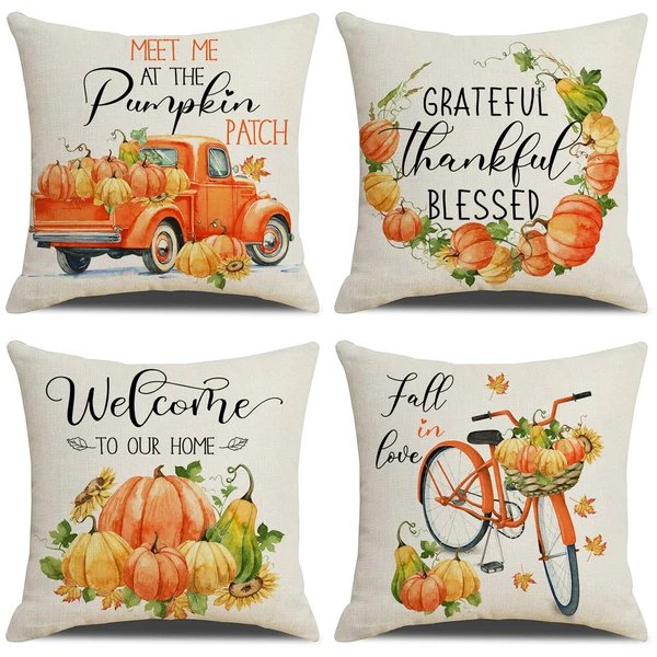 Damen Kissenbezug mit herbstlichem Kürbisdessin