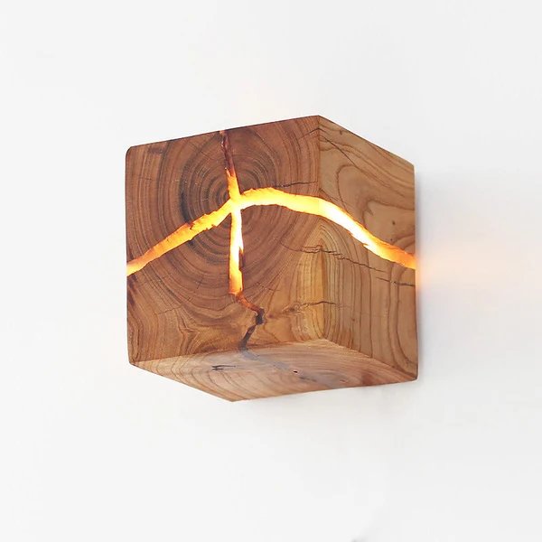 Cube Crack Wood Flush Wall Light Creative Nordic Integrated LED Beige Wandlampe