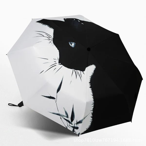Damen Automatischer Regenschirm mit Katzenmotiv