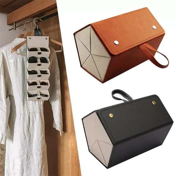 5-Slot Reise Faltbare Sonnenbrillen Organizer - Leder Hängende Brille Etui Hover Image