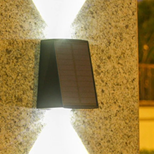 Moderner Minimalistischer Solar Wasserfester Trapezförmiger Rechteckiger ABS PVC LED Außenwandleuchten Lampe Für Garten Hover Image