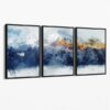 Abstraktes Wandbild mit blauen und gelben Bergen auf Leinwand