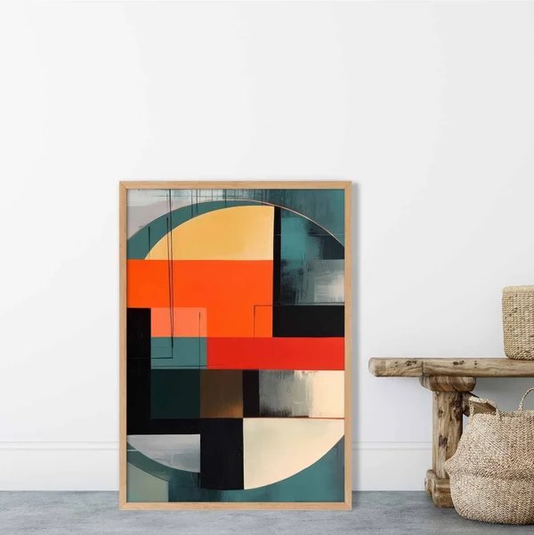 Abstrakte Formen Kunstdruck Türkis, Rot und Grau Nr. 3 Hover Image