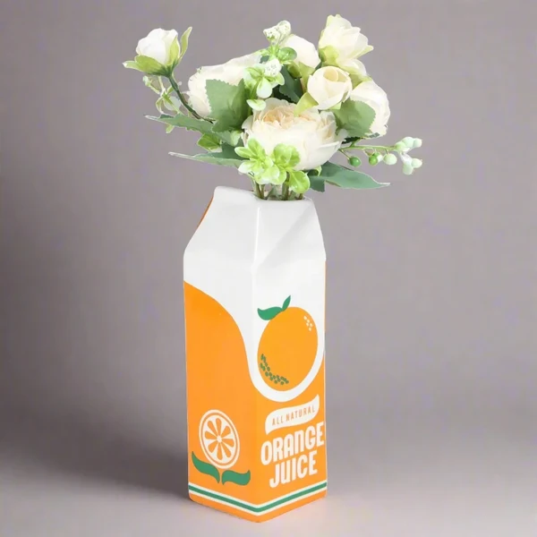 Vintage Orange Juice Keramikvase für Blumen und Dekor