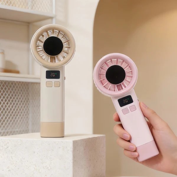 Damen Tragbarer Handventilator mit digitaler Geschwindigkeitsanzeige und stilvollem Design