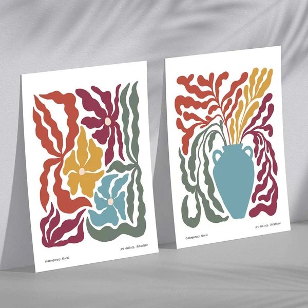 Buntes Boho-Blumen-Set mit 2 Kunstdrucken