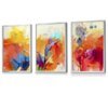 Abstraktes, farbenfrohes 3er-Set gerahmter Wandbilder in Orange, Rosa und Rot