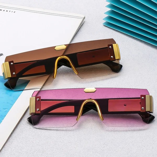 Damen futuristische Oversize-Sonnenbrille mit Metall-Details