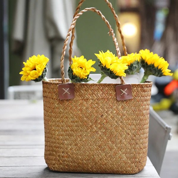Damen Strapazierfähige Basttasche