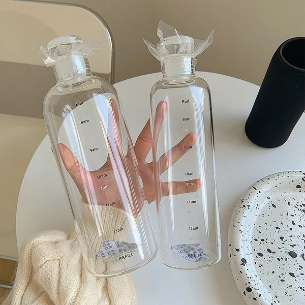 Zeit Skala hitzebeständiger Glas Wasserflasche Hover Image