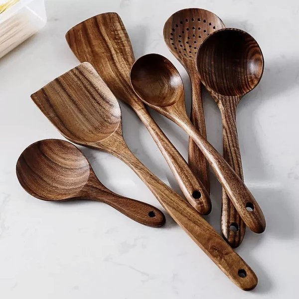 TeakChef 7-teiliges Küchenutensilien-Set Premium Teak-Werkzeuge