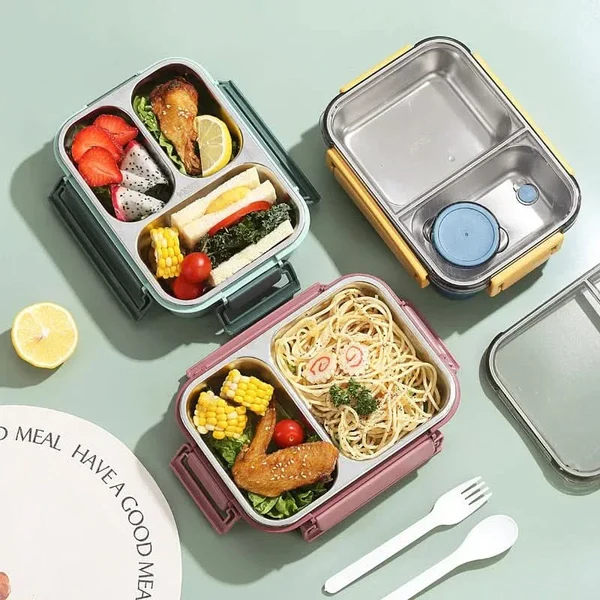 Auslaufsichere Edelstahl-Lunchbox mit Besteck (850 ml) – Für Arbeit, Schule und unterwegs Hover Image