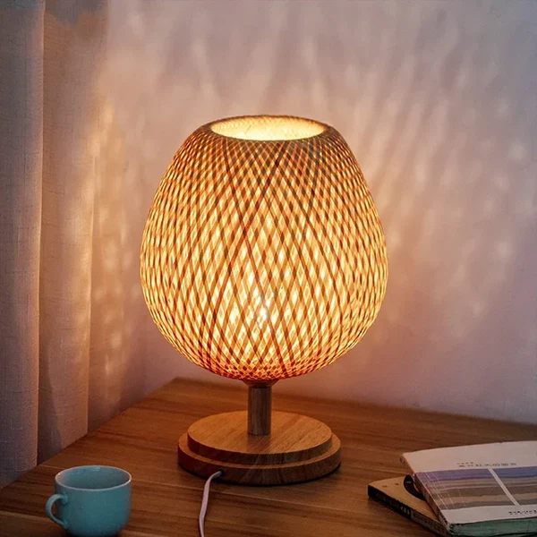 Vintage Bambus Tischlampe - Retro Bamboe Lampe für Wohnzimmer und Büro
