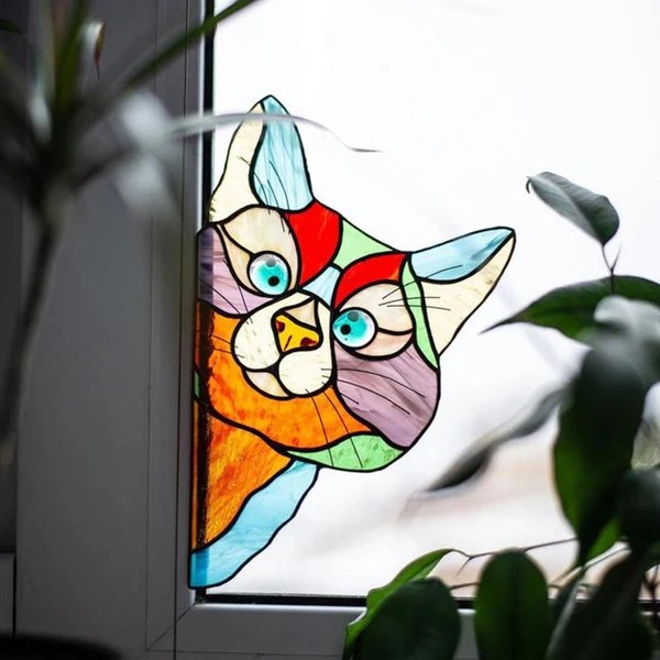 Handgefertigter gefärbter Katzen-Sonnenfänger für Fenster