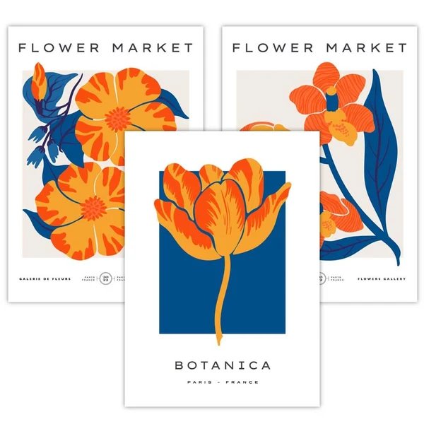 Wandbilder mit Rahmen zum Thema „Blauer und oranger Blumenmarkt“ Hover Image