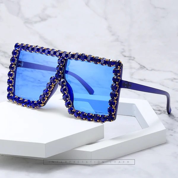 Damen auffällige quadratische Sonnenbrille mit funkelnden Applikationen