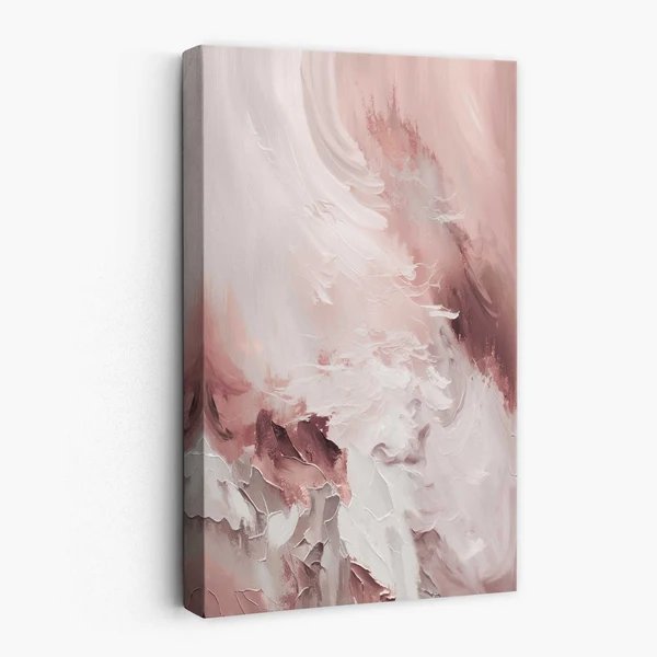 Abstraktes rosa-weißes Leinwandbild, Pinselstriche Nr. 1
