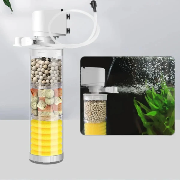 220V 5-IN-1 Silent Filter für Aquarium Schildkröte Fischtank Unterwasserpumpe Schwammfilter Skimmer Wellen Zubehör Hover Image