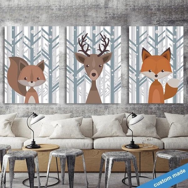 Waldtiere: Fuchs und Hirsch – Leinwandbild