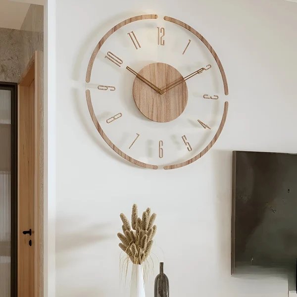 ClearWood Transparente Wanduhr – Stiller Quartz mit Holzdetails