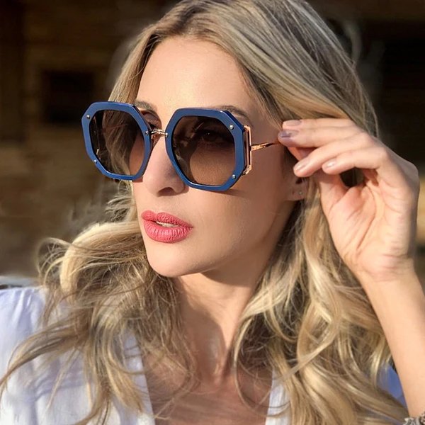 Damen stilvolle achtkantige Sonnenbrille mit UV-Schutz und elegantem Gestell