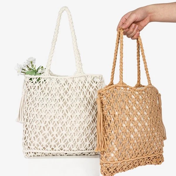 Damen Makramee Strandtasche mit eleganten Fransen