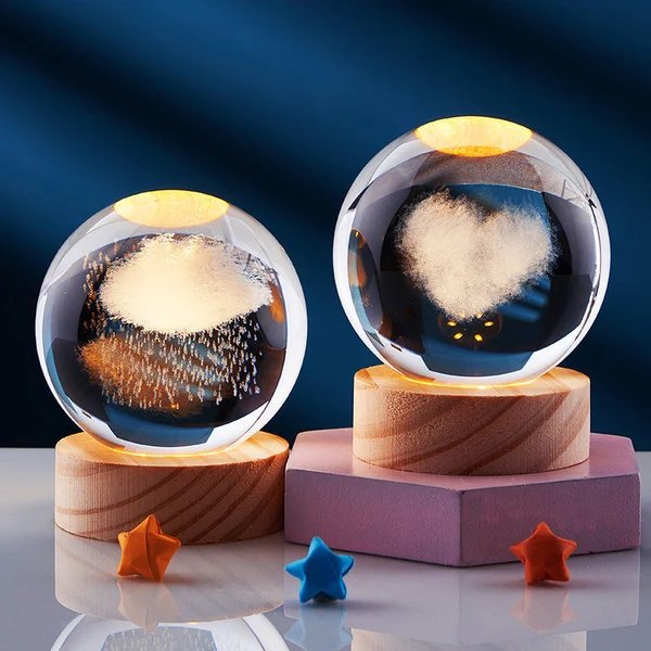 CrystalLight - 3D Kristall Nachttischlampe mit LED-Beleuchtung | Ambientebeleuchtung für Schlafzimmer oder Wohnzimmer Hover Image