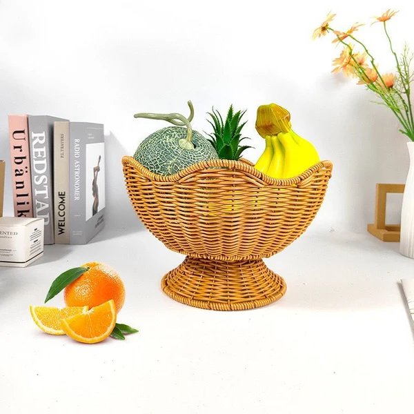 Unisex Rattan Obstschale mit eleganten Wellenlinien