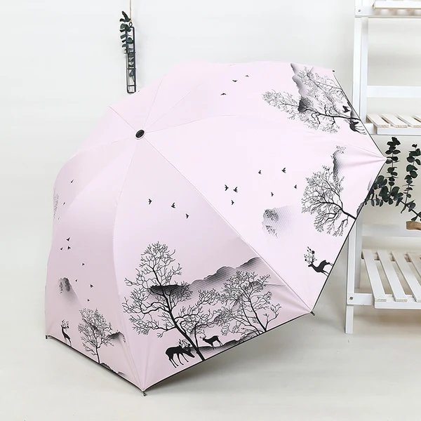 Damen Faltbarer Regenschirm mit künstlerischem Naturmotiv