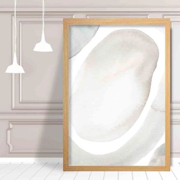 Kunstdruck mit beigen und grauen Aquarellformen 03