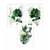 Abstraktes grün-goldenes Blumen-Set aus 3 Kunstdrucken