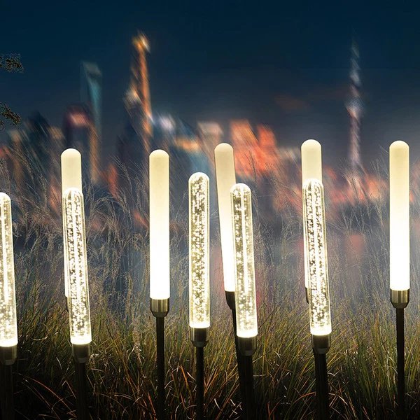 Zeitgenössische skandinavische wasserdichte zylindrische ovale Schilfrohrblasen Edelstahl Acryl LED Outdoor Rasen Landschaftslampe für Außenpatio