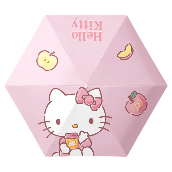 Damen Faltregenschirm mit exklusivem Hello Kitty Design und praktischem Tragemechanismus