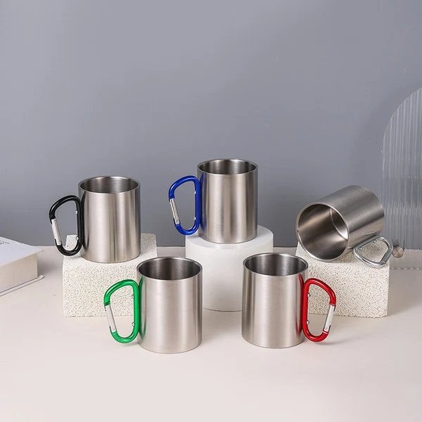 Damen Edelstahl Kaffeebecher mit Karabinergriff