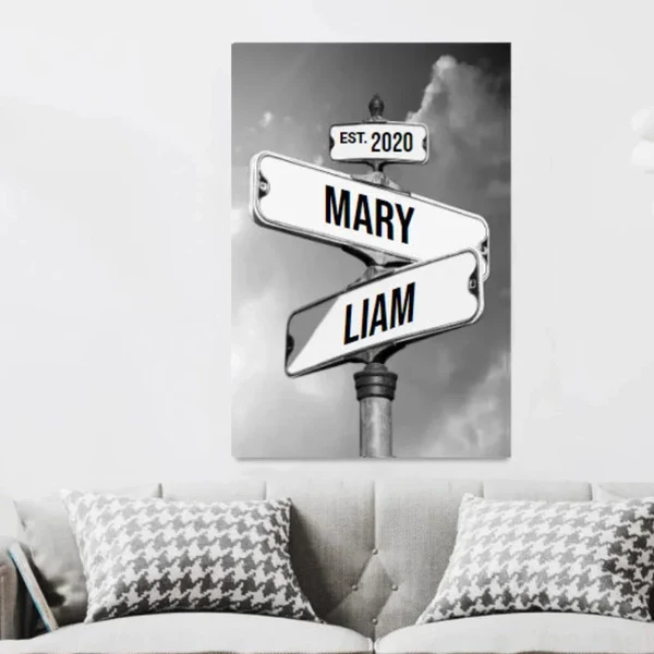 Personalisiertes Vintage-Straßenschild aus Leinwand für Paare