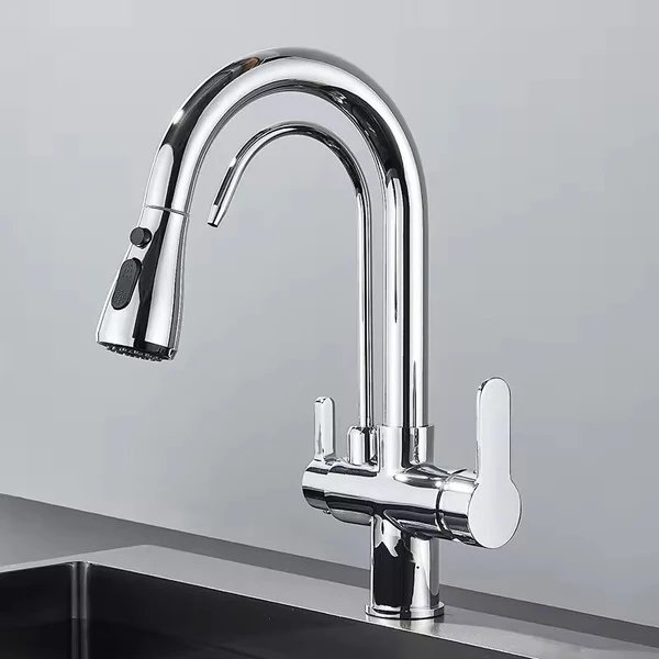 Matte Schwarze Filterarmatur für die Küche, Pull-Out Spray, 360° Rotation, Drei-Wege-Wasserfilterhahn, Spültischmischer