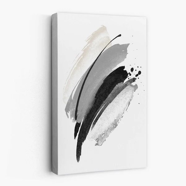 Abstrakte Aquarellformen in Schwarz, Grau und Elfenbein auf Leinwand Nr. 2