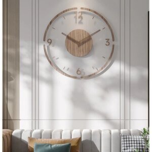 Nordic Silent Wanddekoration Uhr Aus Echtem Holz, 35 cm | Lautlos und Stylisch Hover Image
