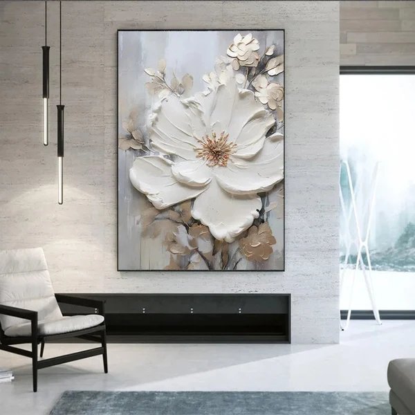 Moderne Abstrakte Weiße Florale Wandkunst Fine Art Leinwanddrucke Helle Luxus Botanische Bilder Für Wohnzimmer Eingang Flur Wand