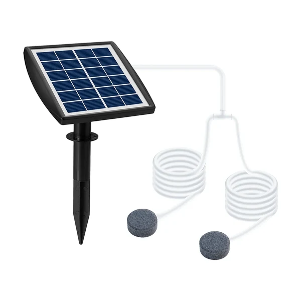 AquaSola Solarbetriebene Sauerstoffpumpe mit Batterie | 6V 2W | Für Teiche & Aquarien | Einschließlich 2 Luftsteine & 0,25 cm Schlauch