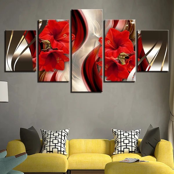 Atemberaubendes 5-teiliges Leinwandbild mit roten Amaryllis Hover Image