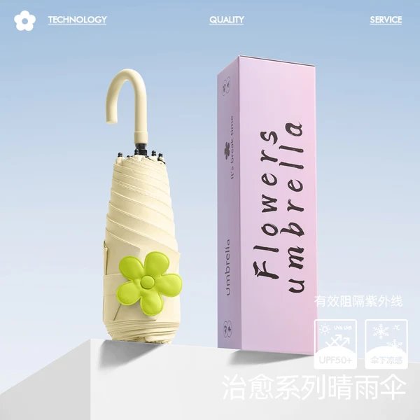 Damen stilvoller und eleganter Faltregenschirm mit floralem Design Hover Image