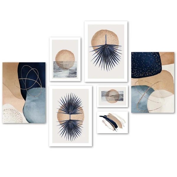 Abstrakte Kunstdrucke in Blau, Beige und Gold