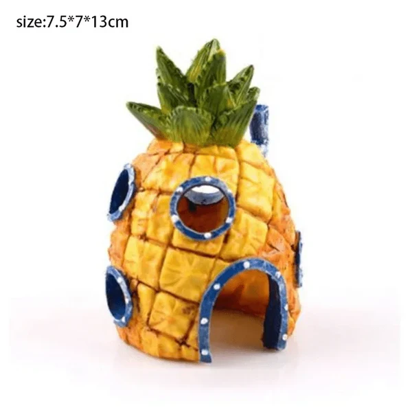 Cartoon Fisch Tank Dekor Figuren Ornamente Simulation Harz Ananas Haus Fisch Tank Dekoration Landschaft Aquarien Zubehör